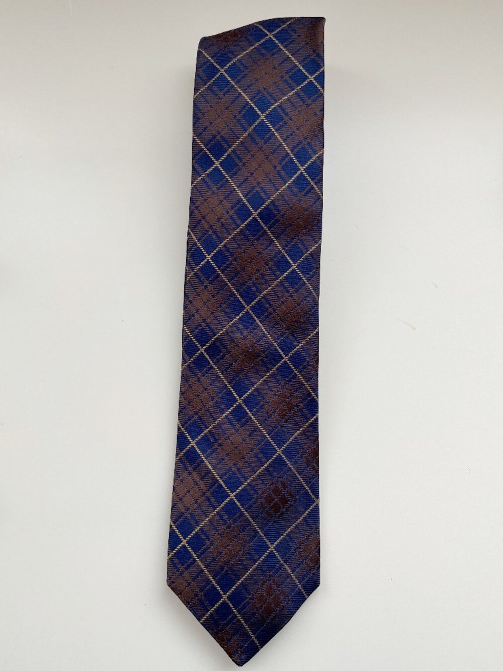 Vintage 1901 Brown Blue Plaid Silk Tie formal wedding tartan old money holiday